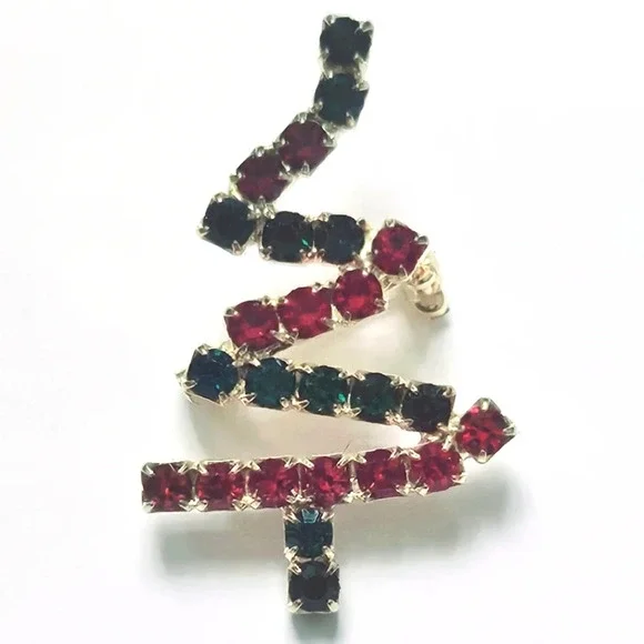 Costume Jewelry Christmas Rhinestone tree Holiday Brooch Pins - Picture 2 of 5